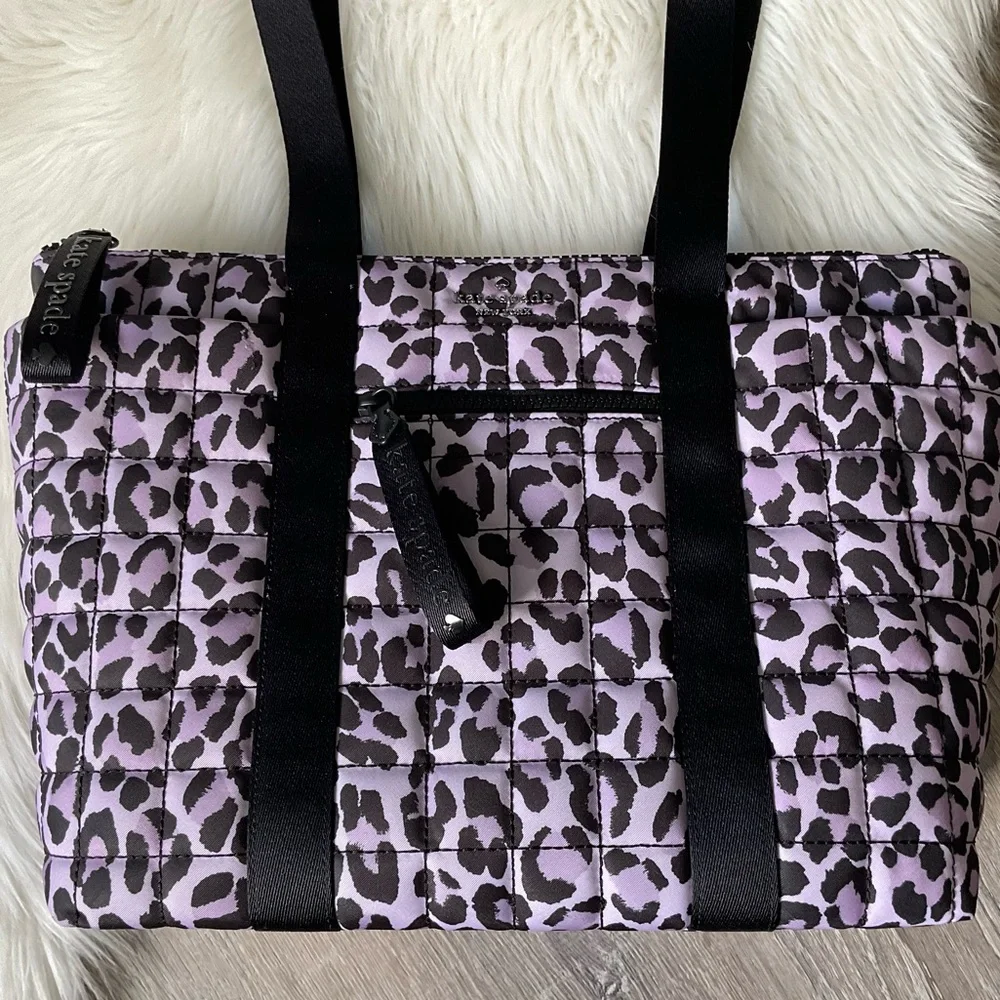 ♠️💜 KATE SPADE Camden Spotted Leopard Quilted Medium Tote Bag, Violet Mist